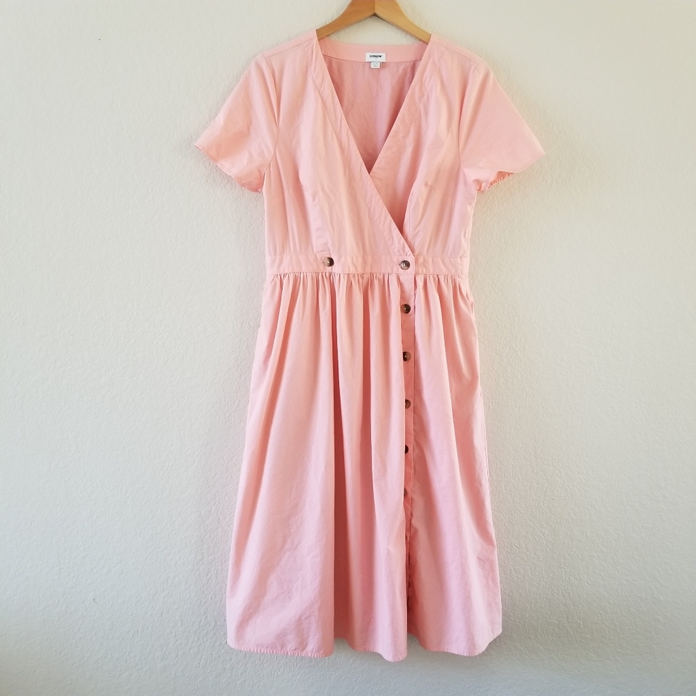 J Crew Factory Pink Poplin Rosina Short Sleeve Wrap Dress Size 14